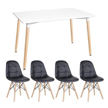 Imagem de Kit - Mesa Retangular Eames 80 X 140 Cm Branco + 4 Cadeiras Botonê Preto Mesa Branco Com Cadeiras Preto
