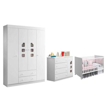 Imagem de Dormitório Infantil Lívia Guarda Roupa, Cômoda E Berço Tico Branco - Phoenix Baby Branco