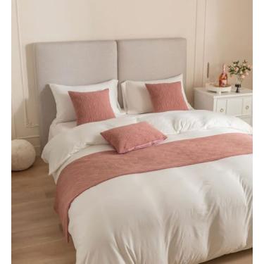 Imagem de Cachecol de luxo para cama de hotel de qualidade, macio, cor sólida, padrão de concha decorativo, sem desbotamento, lenço de cama dupla face para cama de solteiro queen size - rosa | 50 x 180 cm para