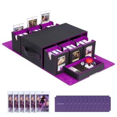 Imagem de UAONO Commander Deck Box for MTG, 6-Deck Modular Card Case with Dice Tray Holds 600+ Double-sleeved Cards, Removable Trading Cards Storage Box with 35PT Magnetic Card Holders for TCG, Black Purple