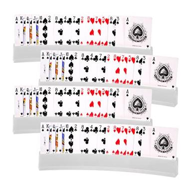 Imagem de Nautical Beach Decor (conjunto de 4) Porta-cartas de baralho para crianças idosas, suporte de dominó, porta-cartões de plástico mãos livres para canasta, festas de pôquer, dominó (branco)