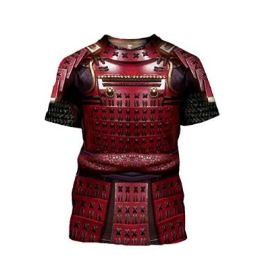 Imagem de LLXNO5 Camiseta criativa historicamente com estampa digital, armadura militar, fantasia de figura histórica famosa (samurai japonês vermelho, pequeno)