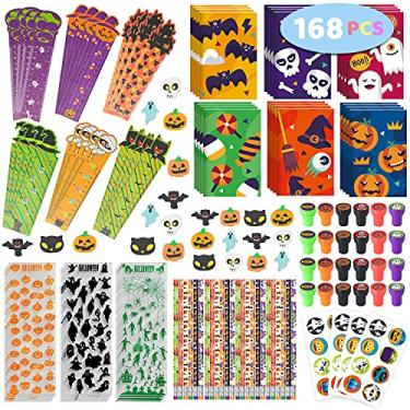 Imagem de Springflower 168pcs Halloween Stationery Set for kids, Halloween Party Favors set, Halloween Stationery gift kit, Halloween Goody Bag Fillers including Pencil, Eraser, Ruler, Notepad, Stamper, Sticker