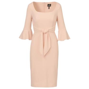 Imagem de Adrianna Papell Vestido feminino com manga de sino e laço frontal, Blush alegre, 40