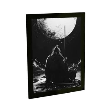 Imagem de Quadro Decorativo Samurai Ilustração Preto Lua Decoração Poster Quarto Sala