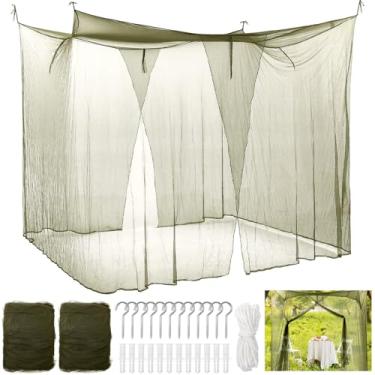 Imagem de Tranqun 2 mosquiteiros para pátio, rede mosquiteira ultra grande C 214 x L 214 x A 189 cm para cama com 2 aberturas laterais, 16 laços para pendurar para acampamento, casa, exterior, viagem