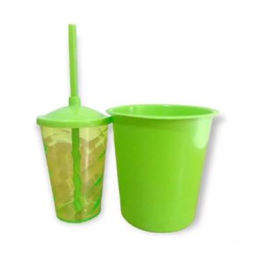 Imagem de Kit 20 Cinema Balde Pipoca 1litro + Copo Twister 400ml com Tampa e Canudo (VERDE LIMAO)