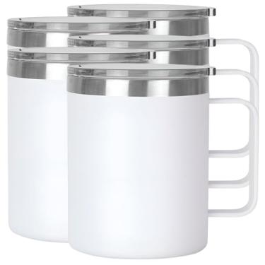 Imagem de Kit 5 Caneca Termica 360ml em Aço Inox com Tampa e Alça - Ideal para Café, Cerveja, Bebida Quente e Gelada, Chopp (Branco)