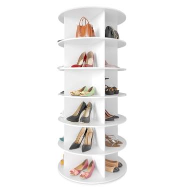 Imagem de SpaceAid Sapateira giratória de 6 níveis, suporte giratório Susan preguiçoso, suporte giratório 360 para sapatos, carrossel redondo, bolsa de mão vertical, organização de armário de sapatos (branco de