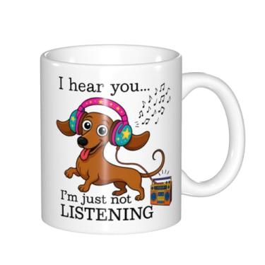 Imagem de Caneca de café engraçada Dachshund - I Hear You I'm just Not Listening Tea Cup, melhor presente para animais de estimação, para mãe de cachorro, pai, amante, presentes de proprietário, presente de