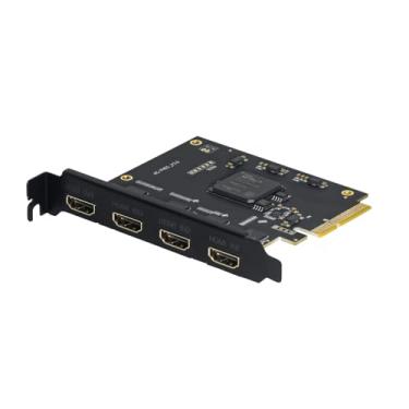 Imagem de UNISHEEN Placa de captura de vídeo PCIe Quad HDMI – funciona em 4 canais simultaneamente, suporta Linux/Win11, placa de captura integrada