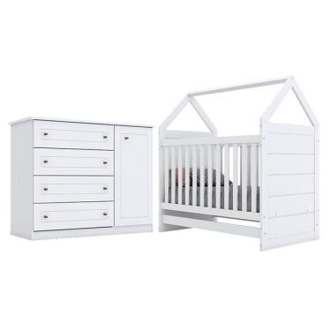 Imagem de Berço Montessoriano E Cômoda Infantil Americano Branco – Henn