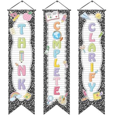 Imagem de Blulu 3 peças de composição, caderno, banners motivacionais, sinais de varanda 119 x 30 cm, decoração de faixa de varanda estilo clássico para decoração de porta interna e externa, material escolar