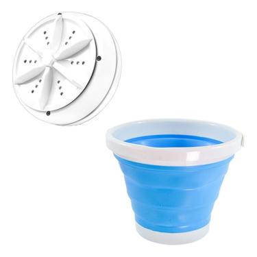 Imagem de Mini Máquina Lavar Multifuncional Portátil Com Balde Dobrável Azul