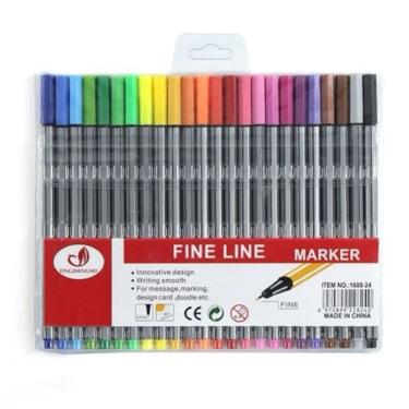 Imagem de Kit Com 24 Canetas Coloridas Fine Line Ponta Fina 0.4 Mm Corpo Da Caneta Cinza