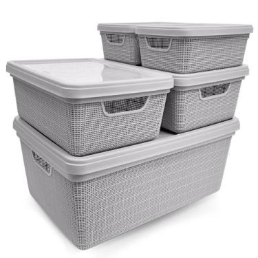 Imagem de Kit 5 Caixas Organizadoras Cesto Tampa Multiuso 1,8l 5l 15l Resistente