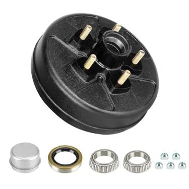 Imagem de SEHNSUCHT Kit de tambor de freio de reboque, 5 furos em círculo de parafuso de 11,4 cm, conjunto de tambor de cubo de freio de 25,4 cm para eixos de 1,587 kg, substituição para reboque, trailer e semi