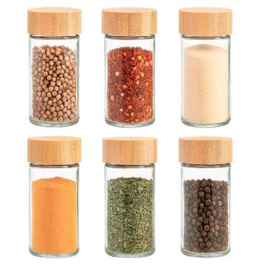 Imagem de Jogo de 6 Potes de Vidro Frascos com Tampa Bambu Cozinha Porta Condime