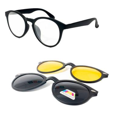 Imagem de Armação De Óculos + 2 Lentes Clip On Noturna E Solar 2205