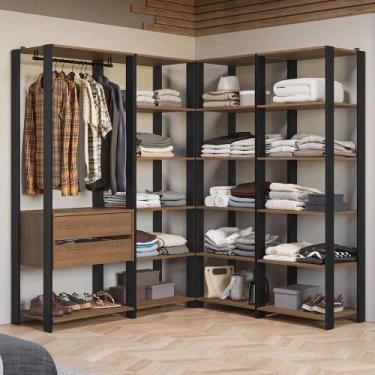 Imagem de Guarda-Roupa Closet Modulado 2 Gavetas 247 cm Valencia Madesa, Rustic/