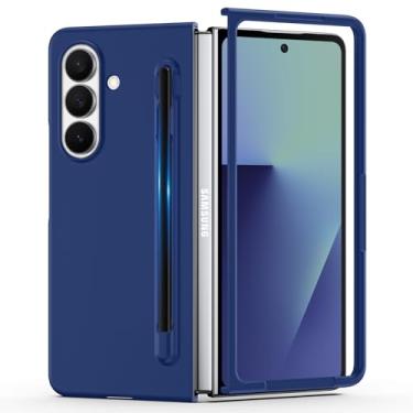 Imagem de YSLBWLE Capa para Samsung Galaxy Z Fold 7 com caneta S, capa de telefone fina e de proteção de nível militar, capa protetora à prova de choque PC rígido (azul escuro) 30-zfold7-02