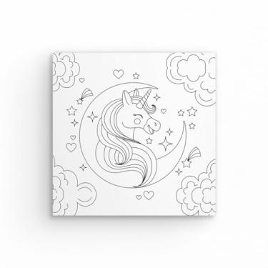 Imagem de Tela Para Pintura Infantil Colorir Pintar Canvas 20x20cm (Lua e Unicórnio)