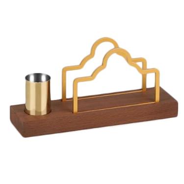 Imagem de Suporte de guardanapo quadrado premium vertical para toalha de papel com dispensador de mesa de aço inoxidável de madeira de faia de nogueira maciça (nogueira, 20 * 5,6 * 9,8 cm)