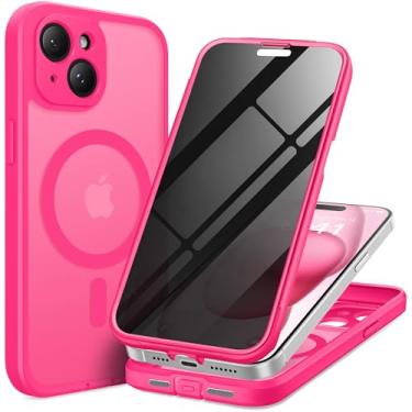 Imagem de TIESZEN Capa magnética para iPhone 15 Plus, compatível com MagSafe, protetor de tela de privacidade integrado e proteção de câmera, antiespião, à prova de poeira, à prova de choque, capa rígida de 6,7