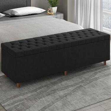 Imagem de Recamier Baú Estofado Casal 140cm Indra Veludo Preto Z04 - Mpozenato, 