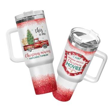 Imagem de 34HD Presentes para Natal, copo de assistir a filmes de Natal de aço inoxidável de 1,134 g com cabo de palha, caneca de filme de Natal, presentes de aniversário para amantes de filmes
