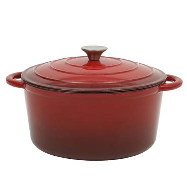 Imagem de Gibson Home Addlestone Panela de forno holandês de ferro fundido esmaltado de 7 litros com tampa – redonda, segura para forno a 260 °C, ideal para assar pão e ensopados - vermelho gradiente