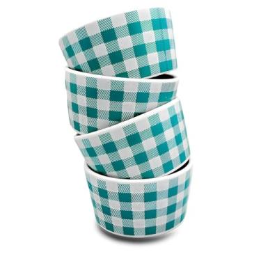 Imagem de Freedom Farms Conjunto de 4 ramequins Fall Harvest, tigelas de cerâmica de 150 ml para pratos creme brulee, mini cheesecakes, tigelas de molho (turquesa/búfalo branco)