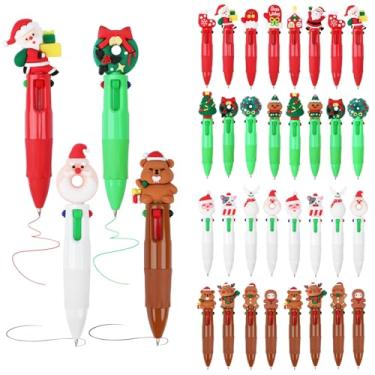 Imagem de Zealor 36 canetas esferográficas de Natal 4 em 1 multicoloridas, canetas esferográficas retráteis, Papai Noel, boneco de neve, rena, lápis de escrita para Natal, escritório, colega de trabalho