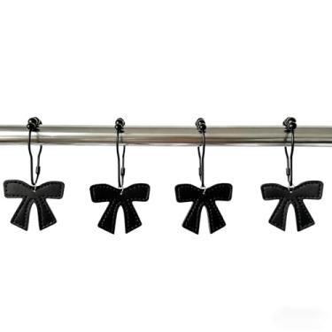 Imagem de Ganchos de cortina de chuveiro com nó de laço, gancho de cortina de chuveiro de couro, 12 peças de anéis de cortina de chuveiro à prova de ferrugem para banheiro, cabides decorativos de cortina de