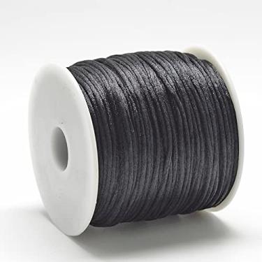 Imagem de Fio de nylon acetinado de 1 mm para fabricação de joias, acabamento de contas brilhantes e sedosas, tranças, aparar, enrolar, artesanato, pulseiras de macramê Kumihimo, preto