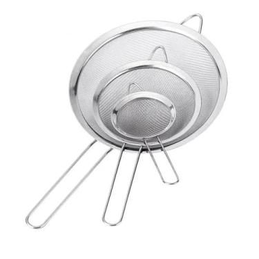 Imagem de Kit 3 Peneira Coador Inox 10cm 14cm 18cm Tela Fina de Cozinha para Farinha Chá Suco Farofas Multiuso
