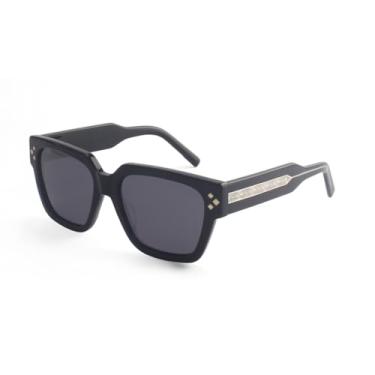 Imagem de HCHES Óculos de sol retrô punk masculino, armação grande de acetato, rebite, polarizado, feminino, tamanho grande (cristal preto)