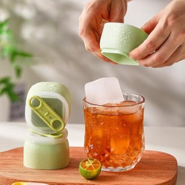 Imagem de Bandejas de gelo com tampa, bandejas quadradas de silicone de fácil liberação, recipiente de armazenamento, molde quadrado, molde de cubo para resfriar chá de uísque e café, verde