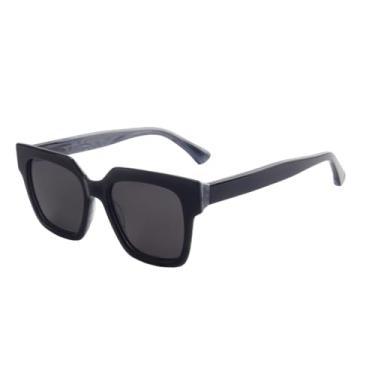 Imagem de HCHES Óculos de sol vintage femininos de acetato, polarizados, para homens, proteção UV400 (preto e cinza)
