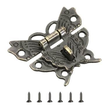 Imagem de Trava de ferrolho de 43 x 50 mm borboleta decorativa retrô trava de alternância trava de cadeado único fivela fecho de ferrolho com parafusos para caixa de joias mala caixa de ferramentas caixa de