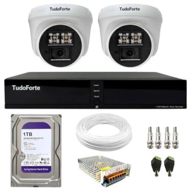 Imagem de Kit 2 Câmeras Tudo Forte Dome Interna Full HD Visão Noturna 20m 2.8mm + DVR Tudo Forte TFHDX 3304 4 Canais + HD 1TB