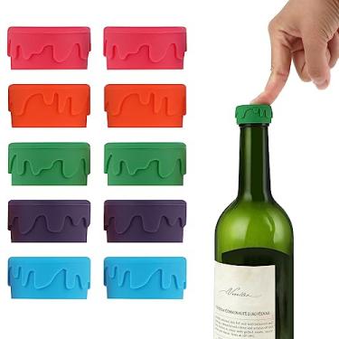 Imagem de 10 peças de rolha de garrafa de vinho reutilizável, rolhas de vinho de silicone, tampa de garrafa de champanhe, tampa de garrafa de cerveja, selante de vinho, cobre rolhas de bebida para manter o