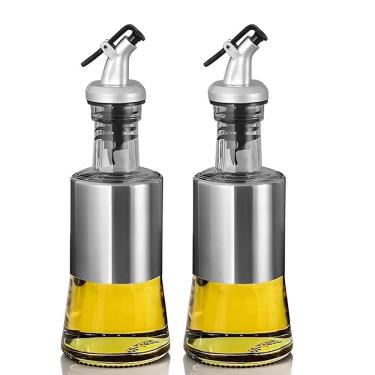 Imagem de Kit 2 Porta Azeite Óleo E Vinagre 200Ml Cada Vidro Aço Inox