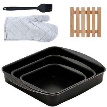 Imagem de Jogo De Assadeira 03 Pçs + Luva + Descanso Panela + Pincel