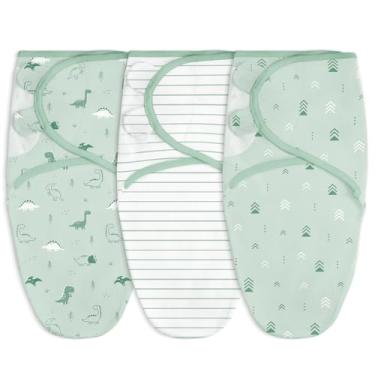 Imagem de Cobertor para bebê, 0 a 3 meses, saco de dormir de algodão com braço, cobertores vestíveis para meninos recém-nascidos (dinossauro, listra, flecha, pacote com 3)