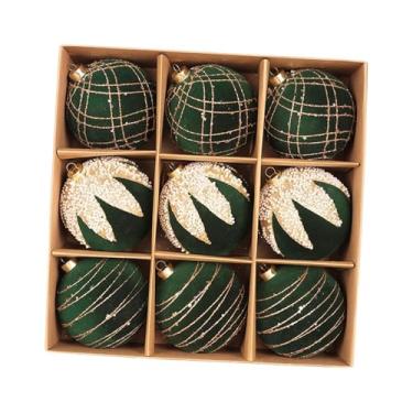 Imagem de rockible Bolas de Natal flocadas, enfeites para árvore de Natal, pingentes para jardim, 9 Peças Verdes de 10 Cm