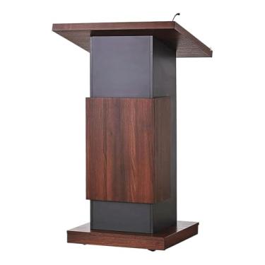Imagem de Speech Podium Suporte de pódio inclinado para igreja púlpito de madeira com rodas de bloqueio e suporte ajustável para microfone mesa de pódio móvel moderna