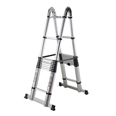 Imagem de Escada telescópica com barra estabilizadora dupla A e escada portátil telescópica de alumínio para home office DIY Builder (tamanho: 3,6 m)