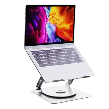 Imagem de Suporte ajustável para computador com base rotativa de 360 graus - Suporte giratório de 360 graus para computador de mesa com ventilador de resfriamento - Suporte de metal portátil para notebook para