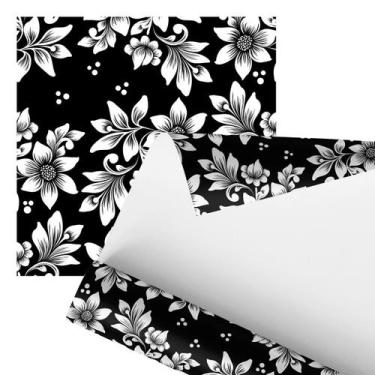 Imagem de Papel De Parede Adesivo Azulejo Flores Preto E Branco 2,80M - Plimshop